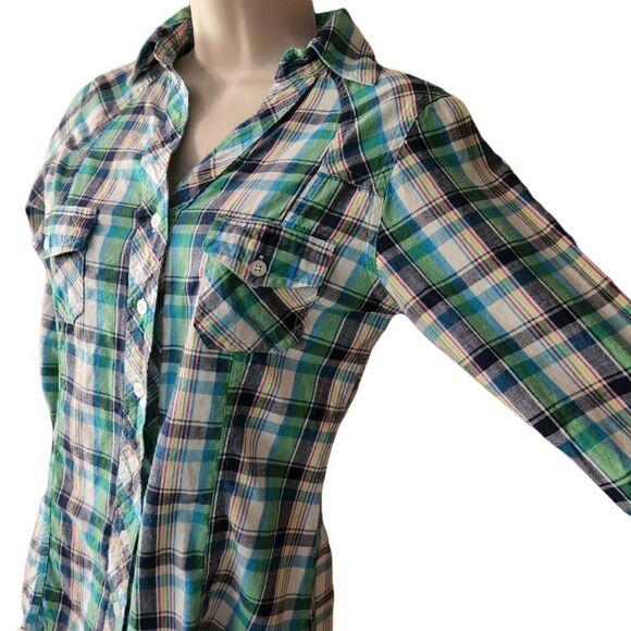 Rue 21 Western Button Blouse Plaid Long Sleeves - Picture 3 of 9
